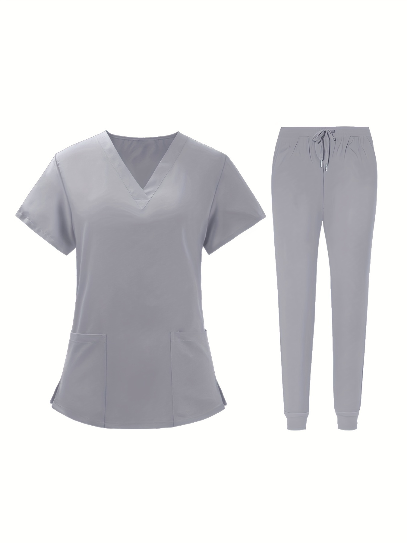 Unisex Solid Color Short Sleeve V Neck Nursing Suit Set For Women