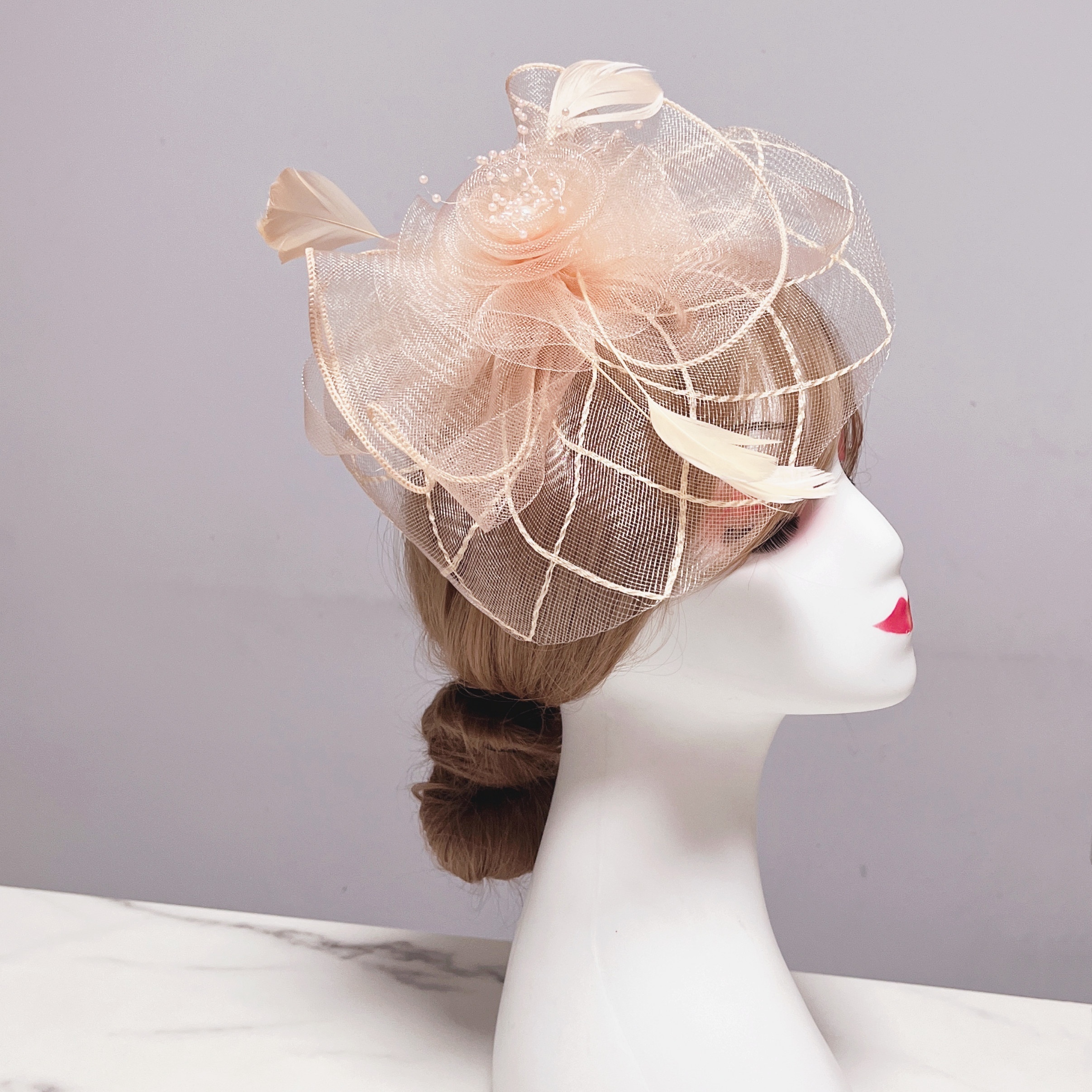 Mesh Flower Faux Feather Headband Elegant Head Piece Tea Temu