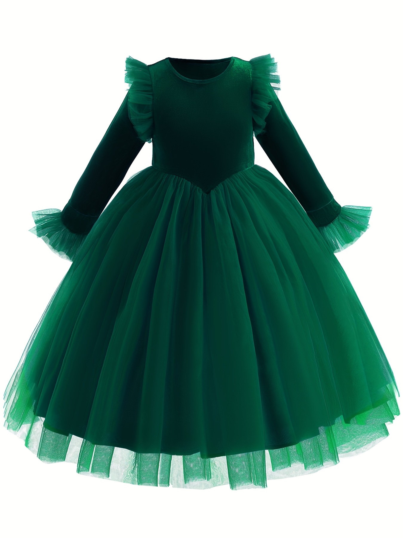 Robe princesse en velours vert pour filles, vêtements de fête d