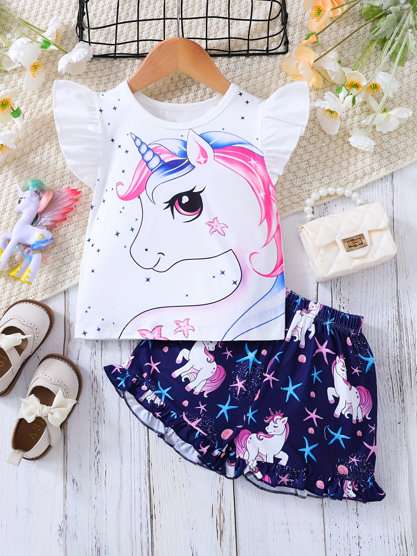 Girl's Tie Dye 2pcs, Hoodie & Pants Set, Cartoon Unicorn Print Casual  Outfits, Kids Clothes For Spring Fall