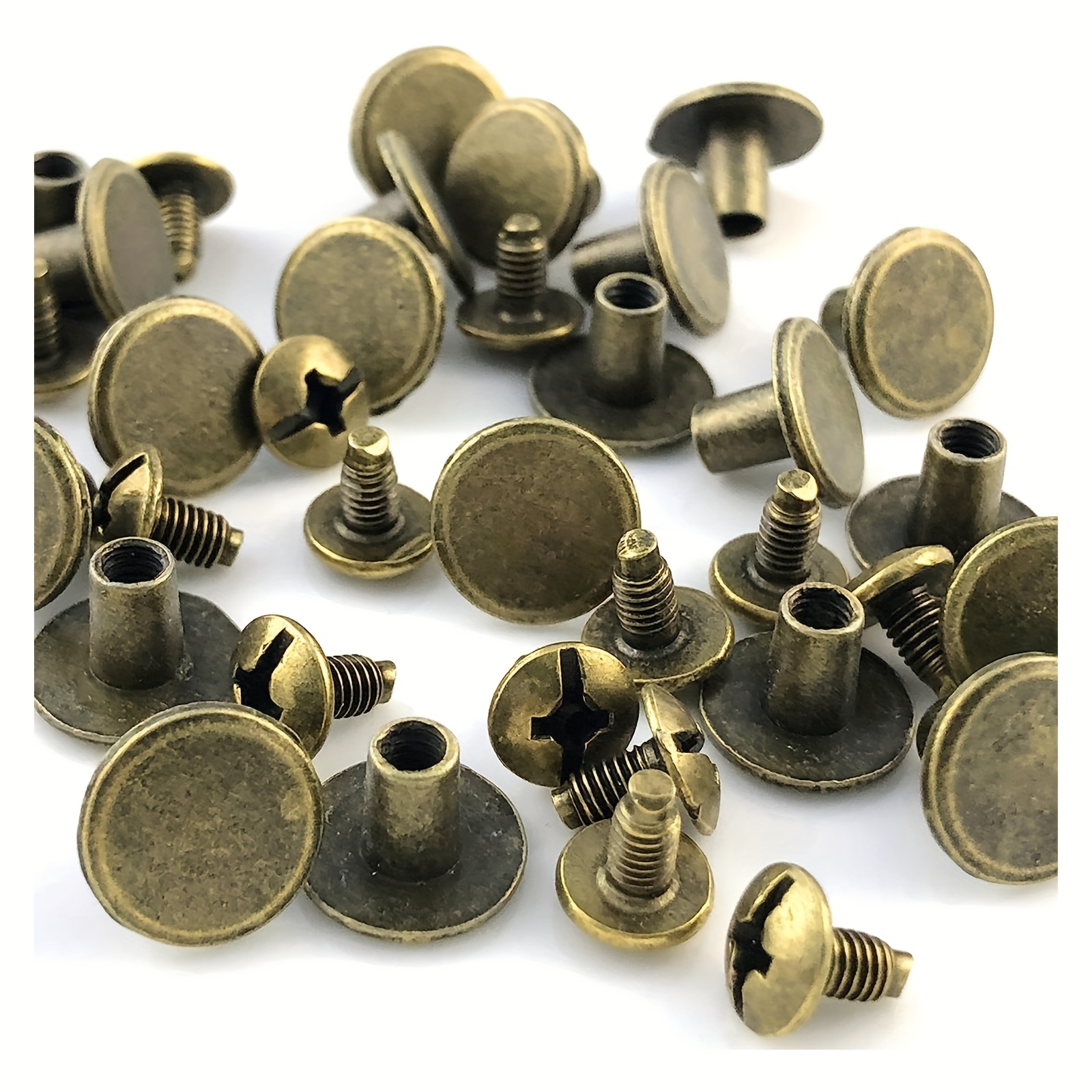 20pcs Solid Brass Round Head Screw Studs Chicago Leather Craft  Accessories-WUTA