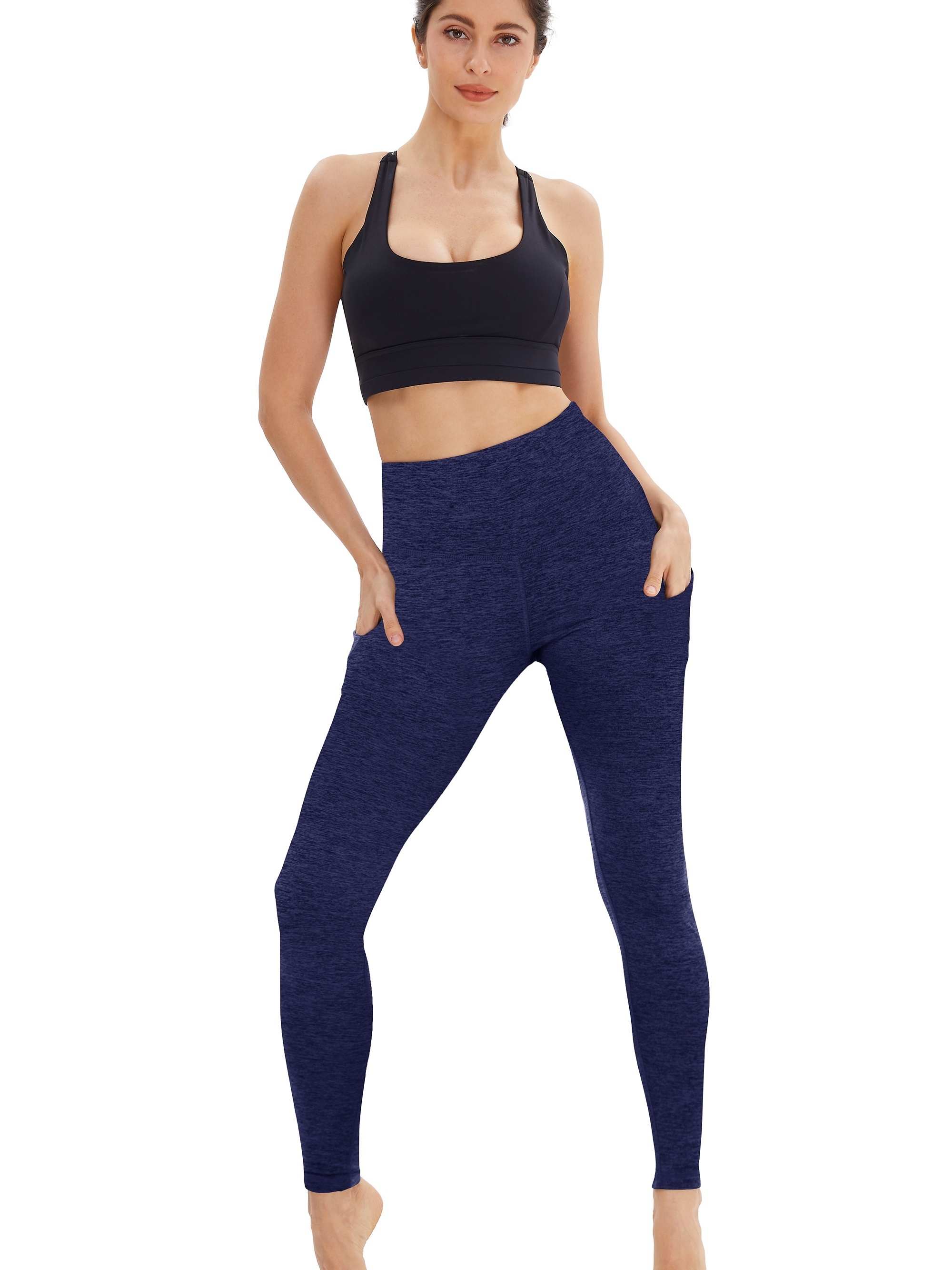 High Waist Yoga Pants For Women, Solid Color Medium Stretch