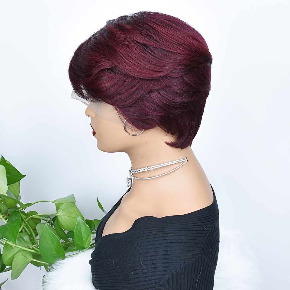 New Short Pixie Cut Wig Straight Hair Remy Brazilian 13 4 1 Side Part Wigs  Transparent