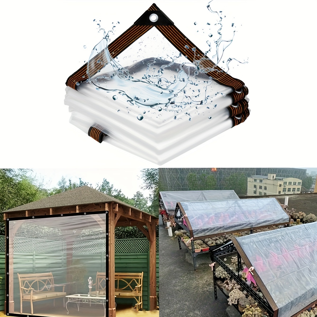 Lona transparente, lona impermeable, lona de vinilo de PVC transparente,  impermeable transparente con ojales, campamento resistente al agua, lluvia