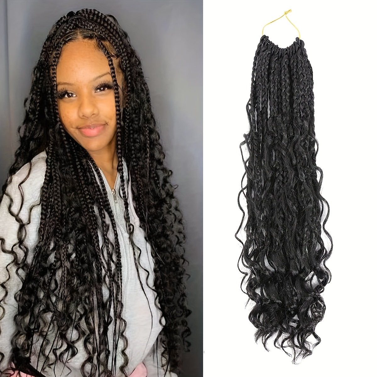 Goddess Box Braids Crochet Hair 14 Inch, 9 Packs Bohomian Box Braids  Crochet Hair for Black Women, Pre-Looped Crochet Braids with Curly Ends (14  Inch