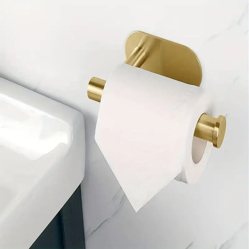 Golden Toilet Paper Holder, Self Adhesive Toilet Roll Paper Holder, No  Drilling For Bathroom Stainless Steel Brushed Tissue Paper Rack, Wall  Mounted Bathroom Accessories - Temu