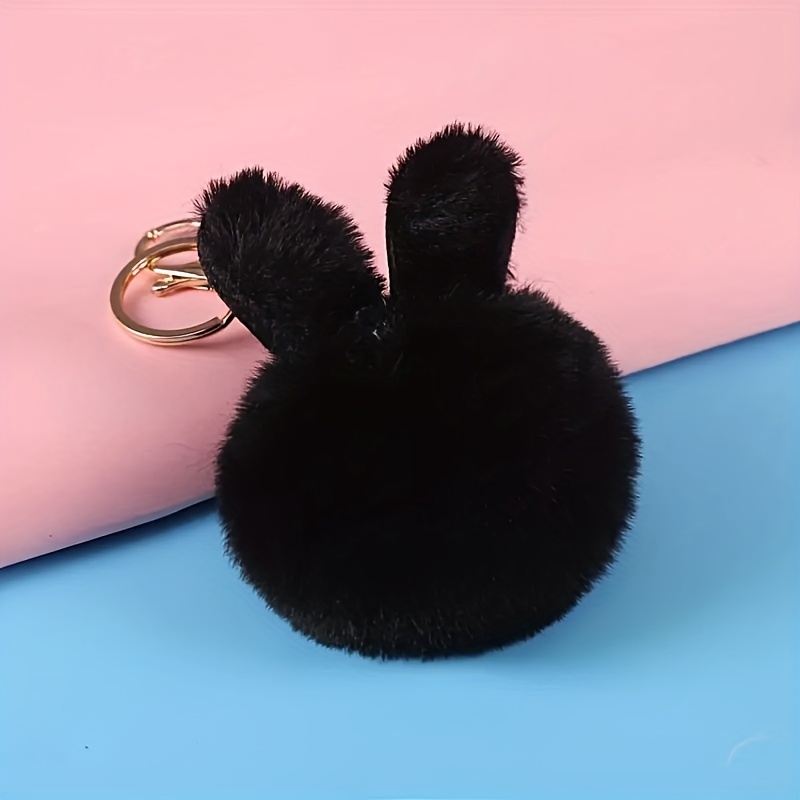 Rabbit Ears Fur Ball Keyring For Men Fluffy Fur Ball - Temu