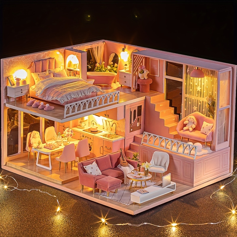 Maison de Poupée Miniature Bricolage Maison Miniature en Kit avec Lumière  LED
