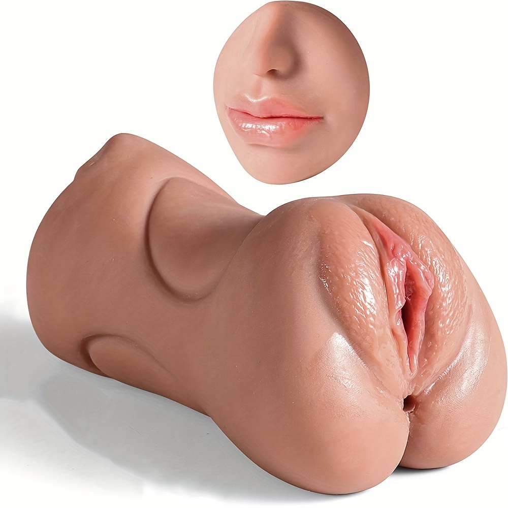 1pc 3 In 1 TPE Material Male Masturbator Realistic Pocket Pussy Stroker  Toy, Double-Ended Male Sex Toy Mouth Tongue Textured Vagina & Tight Anus  For M