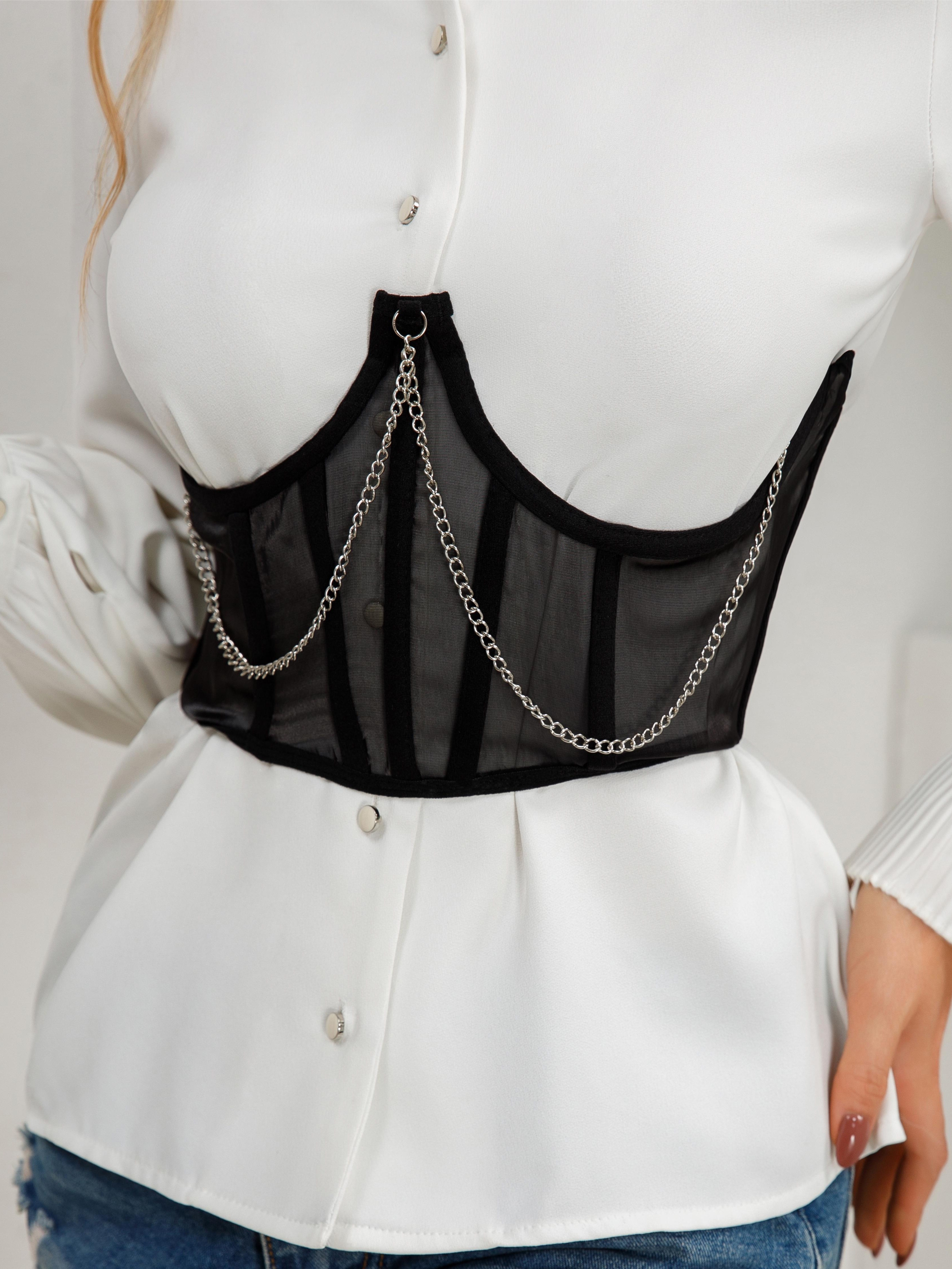 L'VOW Women's Strapless Mesh Bustier Backless Corset Bodyshaper Crop Top ( Black, Medium) : : Clothing & Accessories