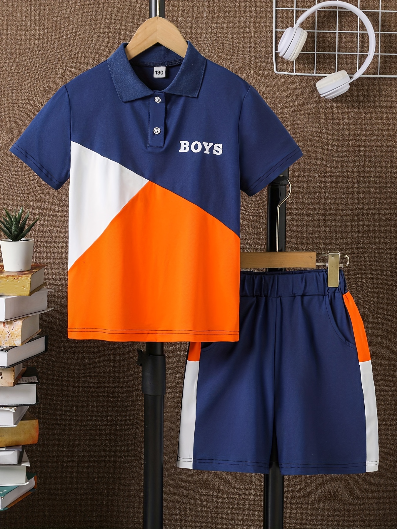 2pcs Baby Boy Colorblock Short-sleeve Polo Shirt and Solid Shorts Set