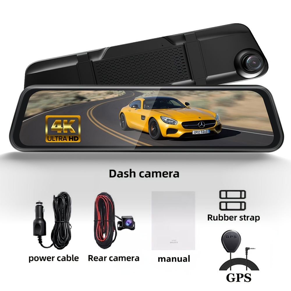 4k Wifi Mirror Car Dash Cam With Gps Sd Card Rearview Dash - Temu