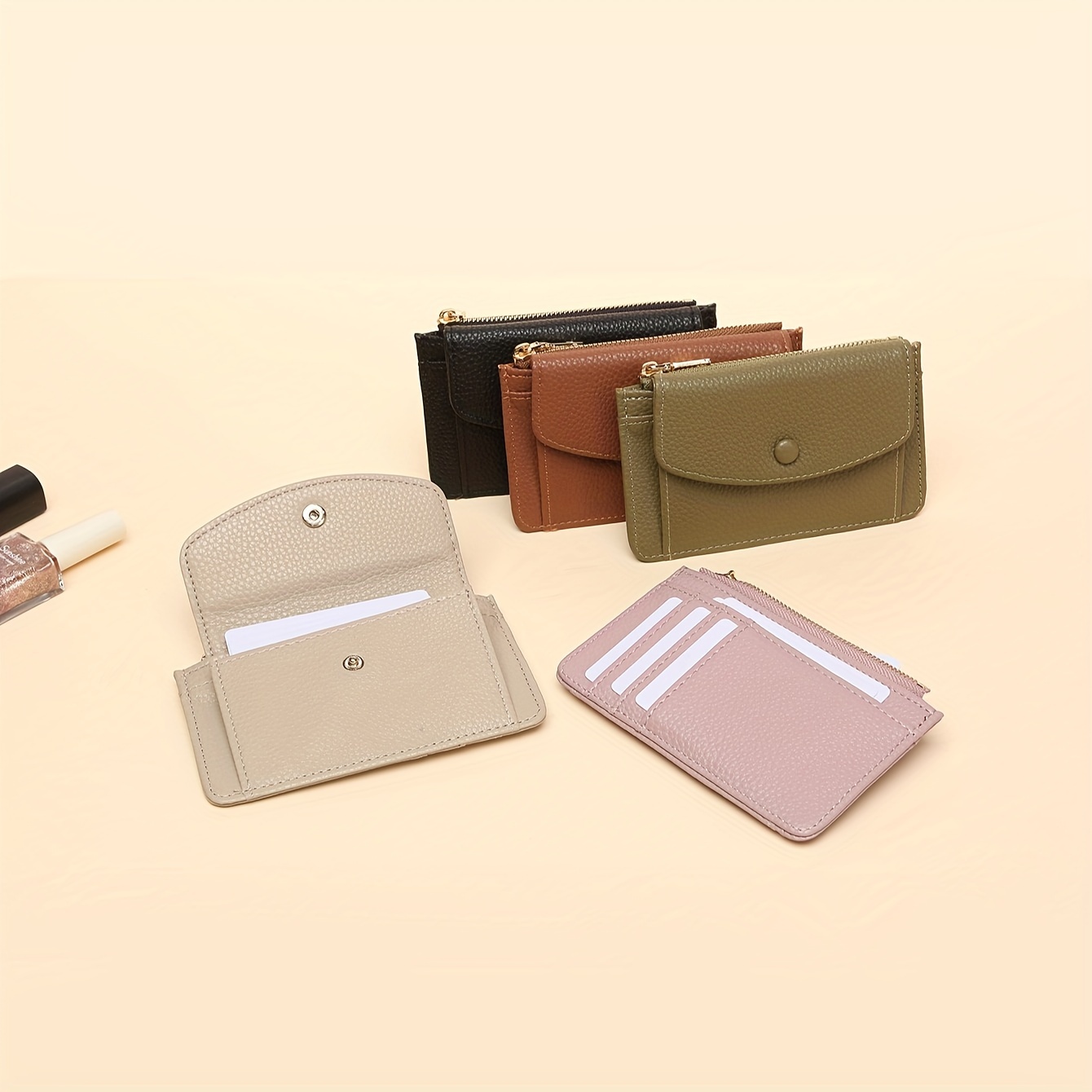 

Fashion Flap Mini Coin Purse, Pu Leather Credit Card Holder, Multi Card Slots Zipper Wallet