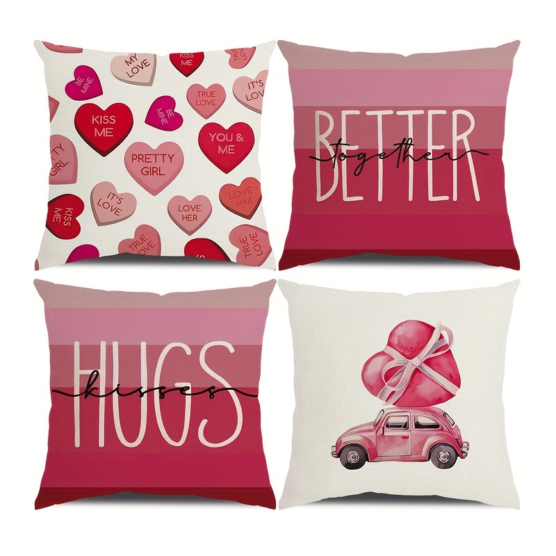 Red Throw Pillow Simple Design Polyester Linen Love Truck