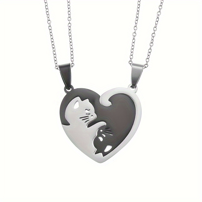 Image of 1pc Cute Cat Pendant Stainless Steel Necklace Stitching Women S Fashion Couple Necklaces Jewelry Gifts
