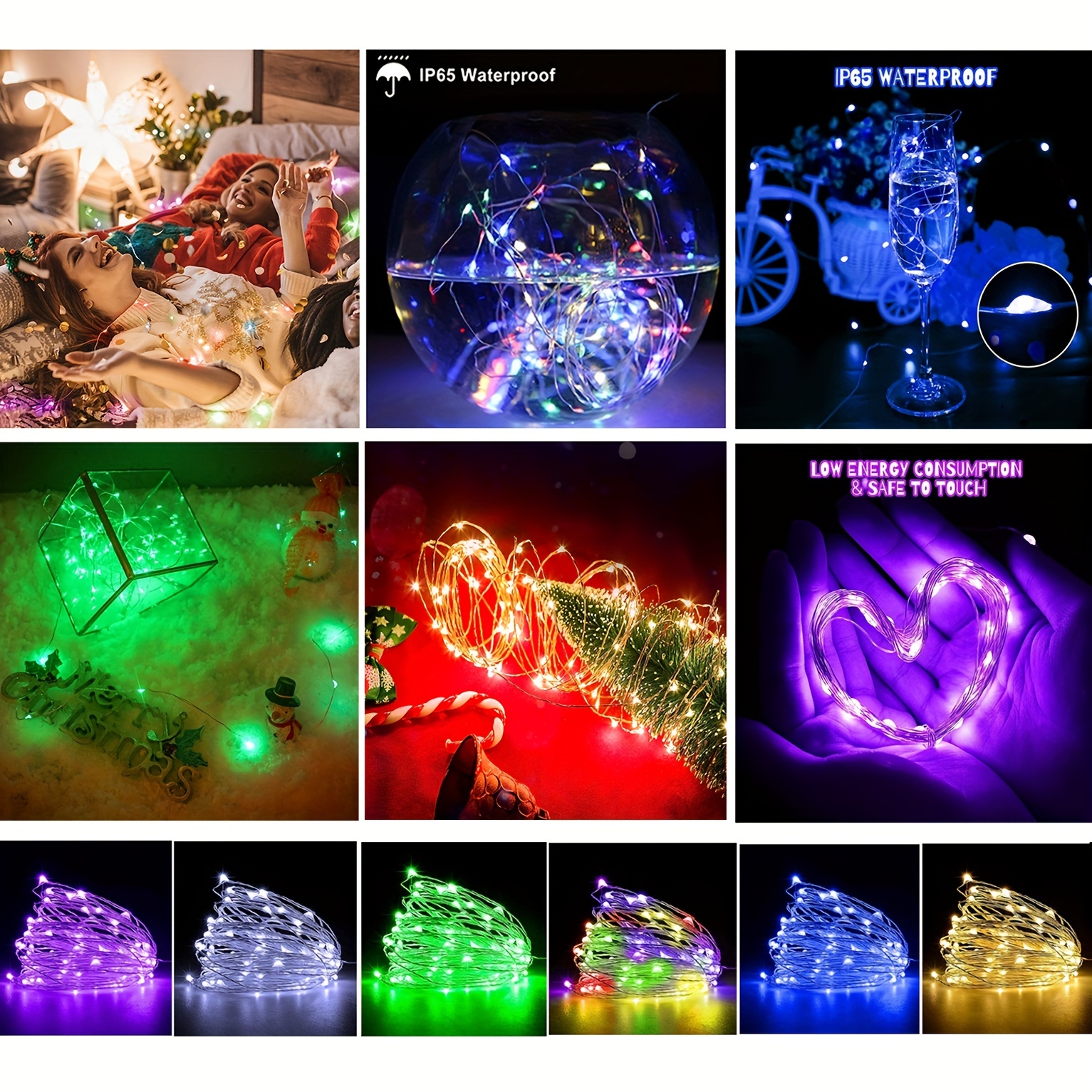 Lihiton - Luces de hadas con pilas, 2 paquete de mini 3AAA con pilas,  alambre de cobre, luces LED de cadena estrellada, dormitorio, Navidad,  fiestas