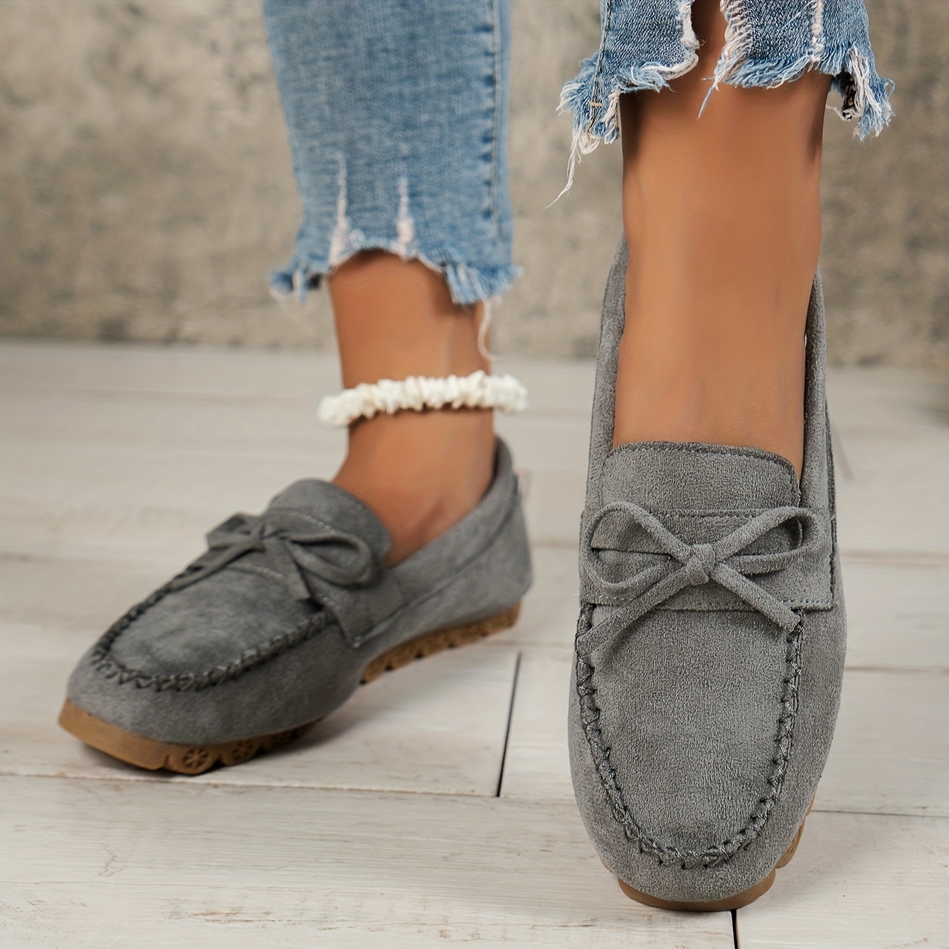 Women nubuck loafers casual cheap bowknot shoes