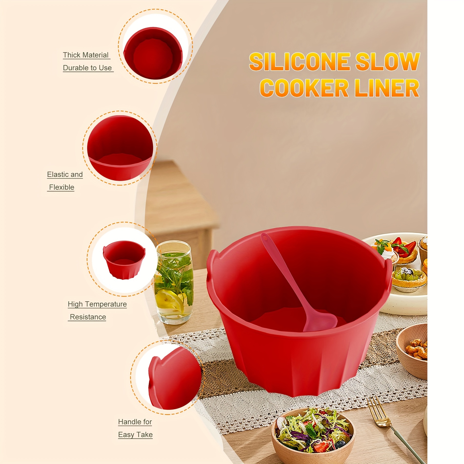 Slow Cooker Liners Silicone Divider Compatible for Crock Pot 6 QT, Insert  For crock pot liners For 6 Quart Oval Slow Cookers,Reusable 5qt Slow Cooker