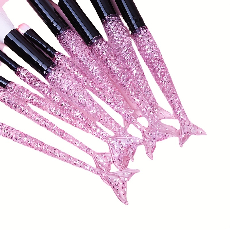 Mermaid Makeup Brush Set 10PCS Crystal Plastic Handle Synthetic Bristles
