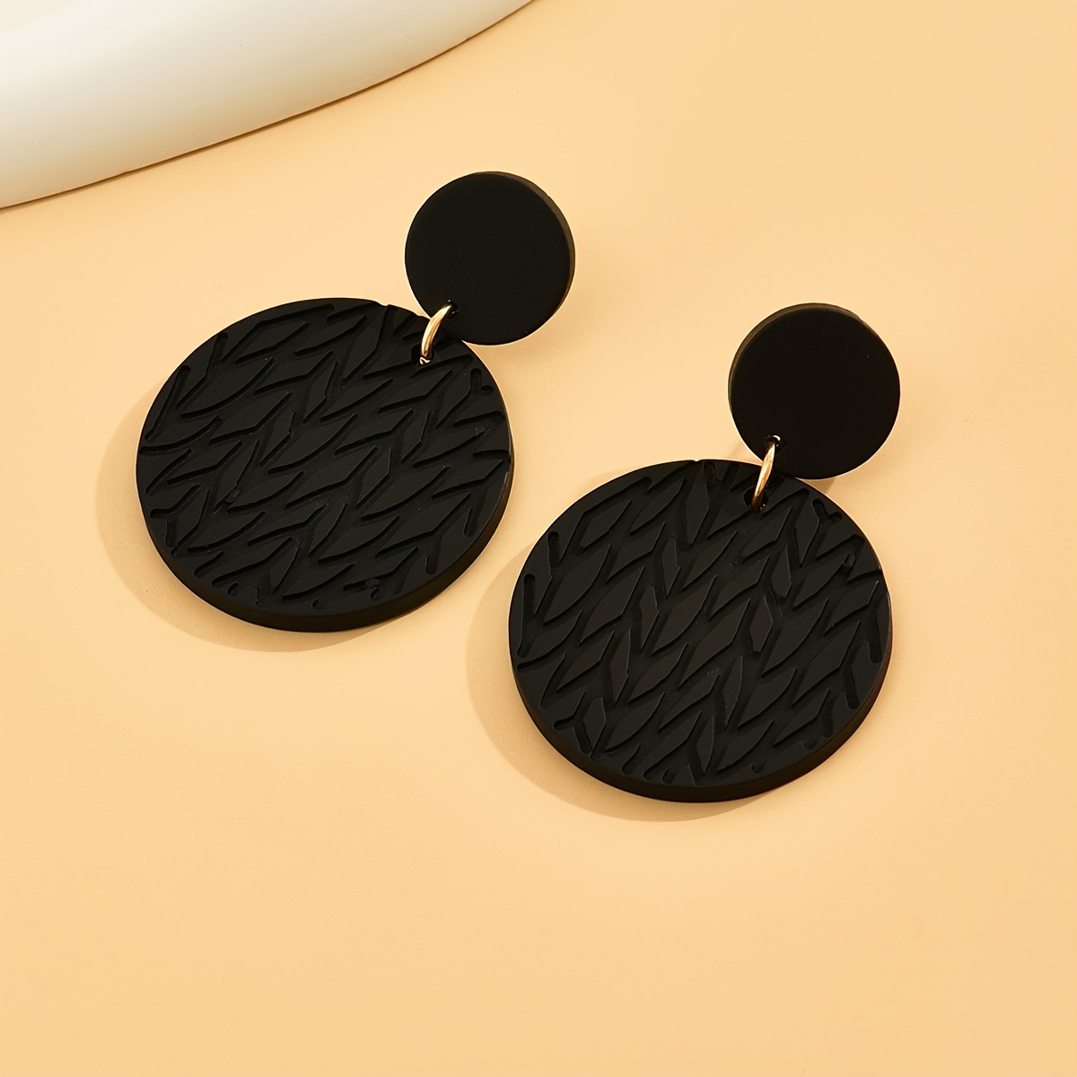Image of Three-dimensional Clay Texture Acrylic Earrings Solid Color Black Round Holiday Jewelry Women's Fashion Drop Earrings