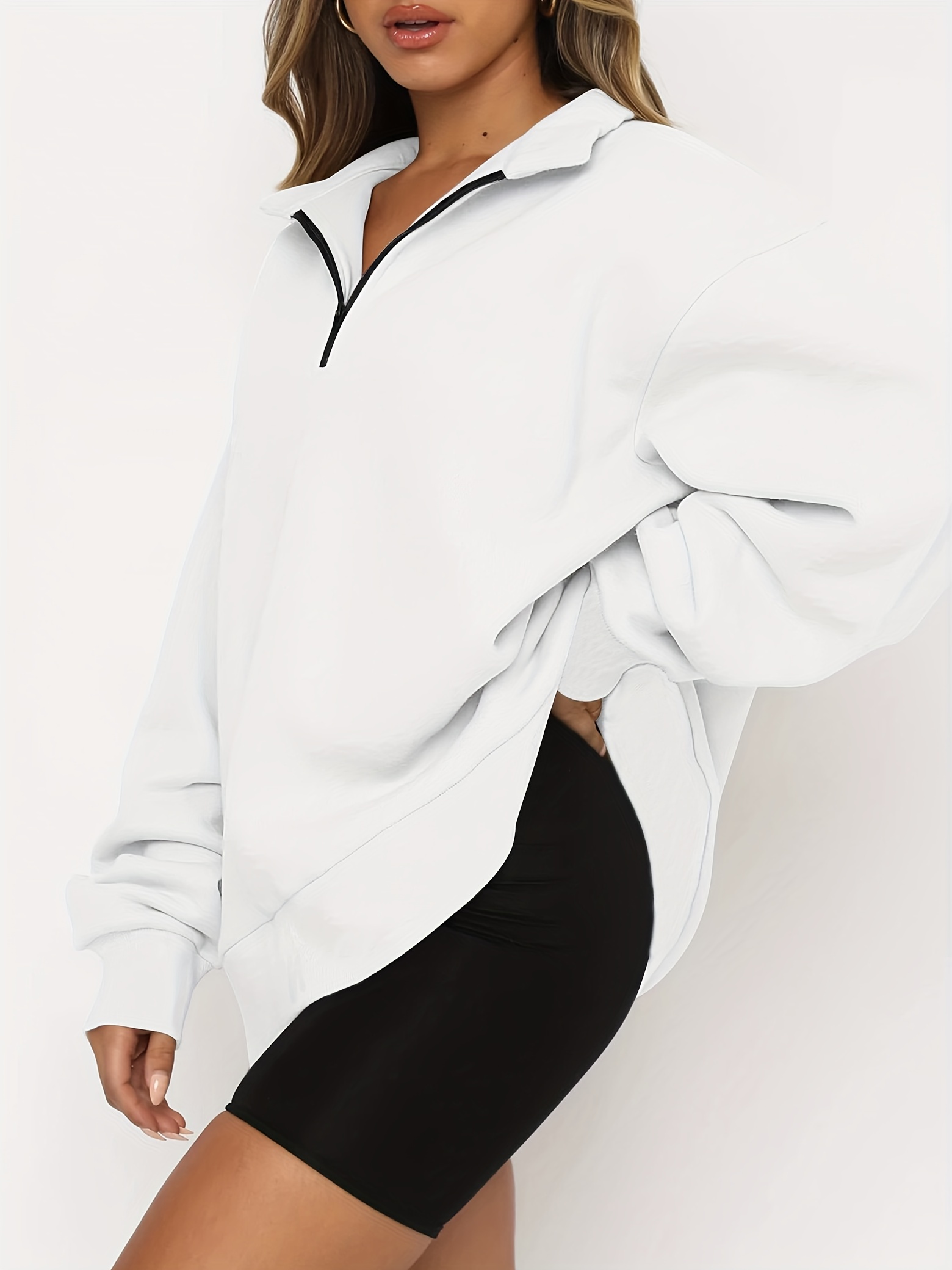 Women's Oversized Half Zip Pullover Long Sleeve Sweatshirt - Temu
