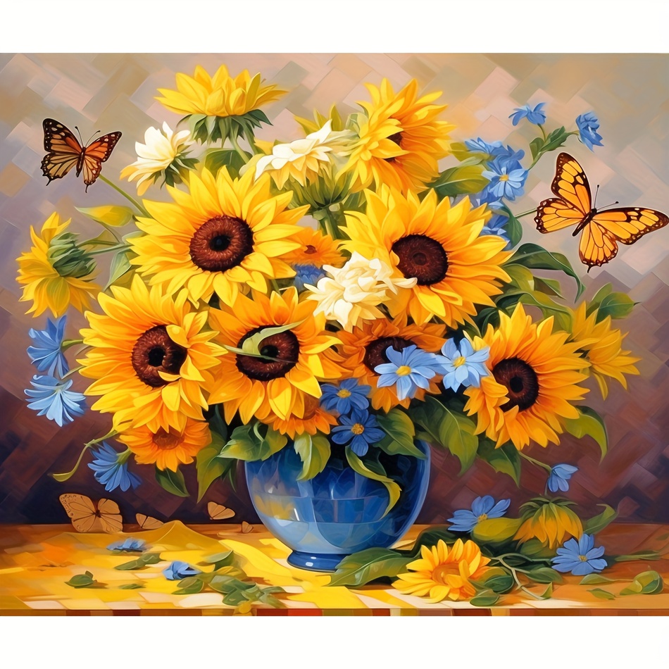 

1pc Diamond Painting Sunflowers Rhinestone Of Pictures Full Round Diamonds Embroidery Art Flower Home Decor 30x40cm/12x16inch Without Frame