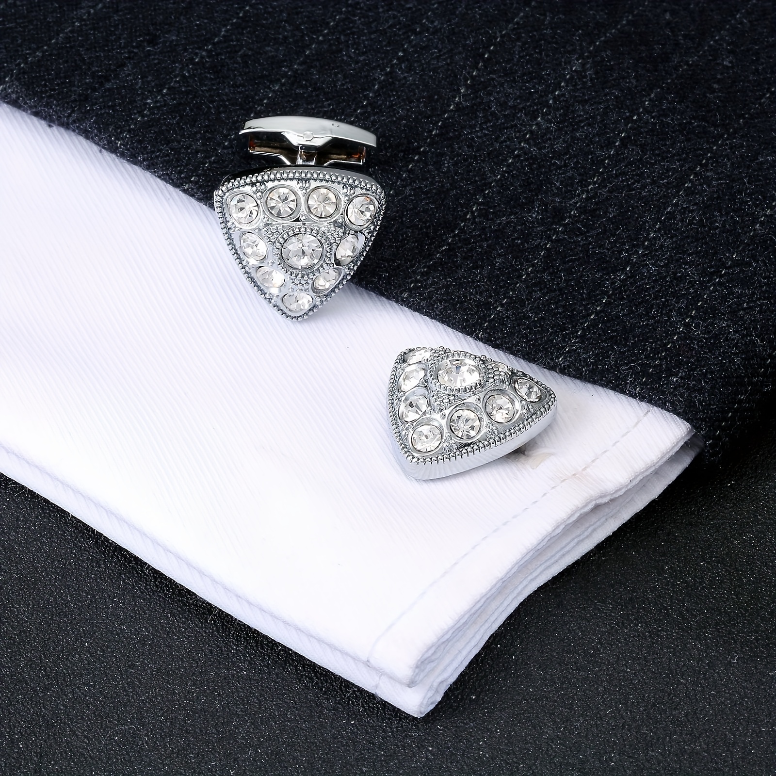 2pcs Triangle Crystal Cufflinks Closure Buckle For Men