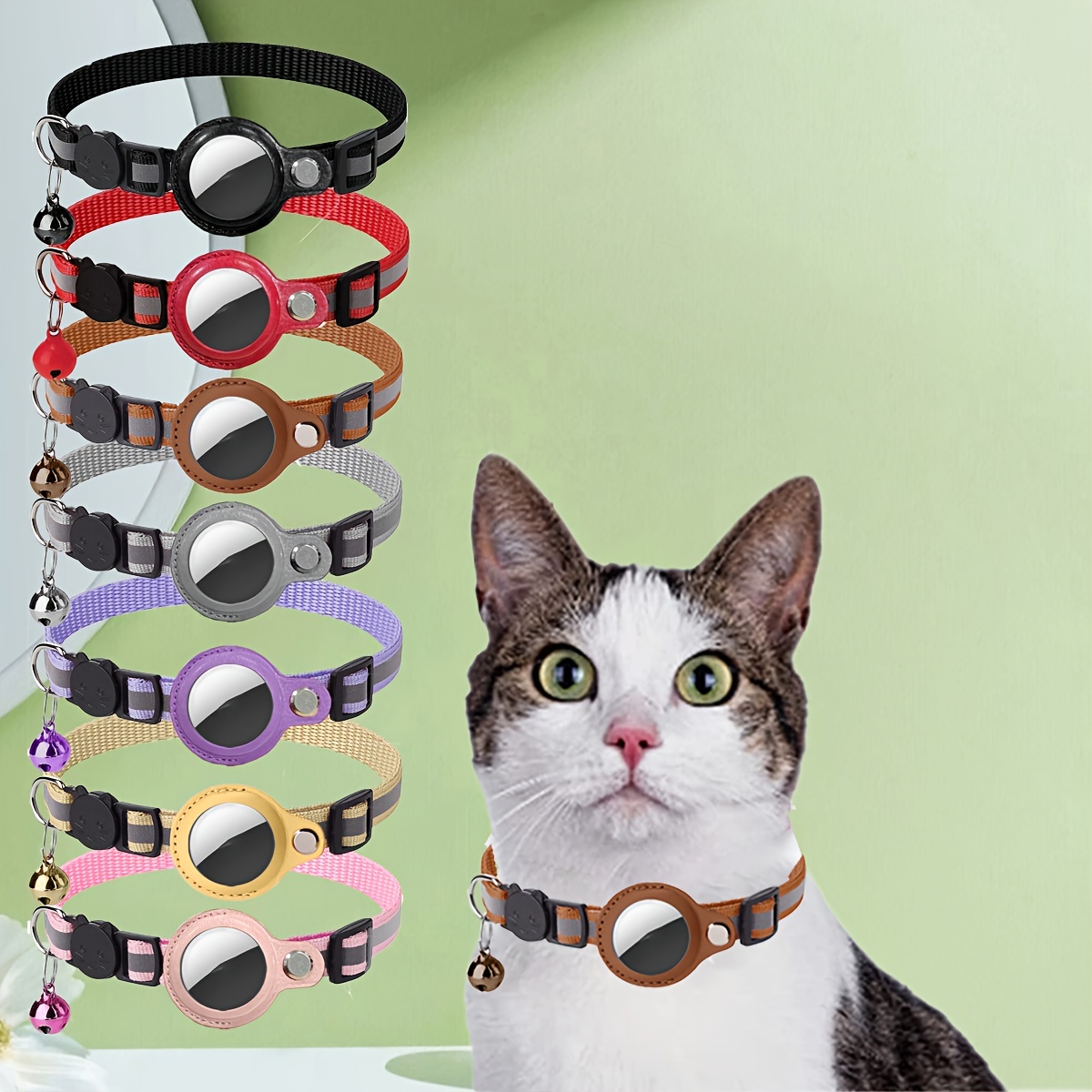 Airtag Cat Collar, collar de gato GPS de cuero ajustable para cachorros de  gatos con soporte Airtag y campana