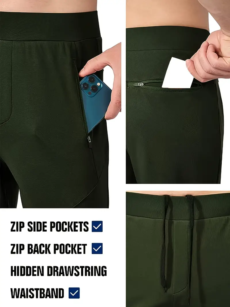 Men's Solid Color Waterproof Zipper Pocket Sweatpants Hiking - Temu Canada