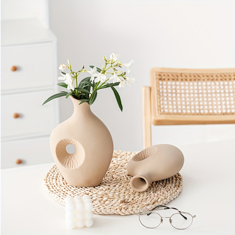 White Ceramic Vases- 2 for Modern Home Decor,Round Matte Boho Vase for  Decor,Ceramic Vases Minimalist Nordic Style for Wedding Dinner Table Living