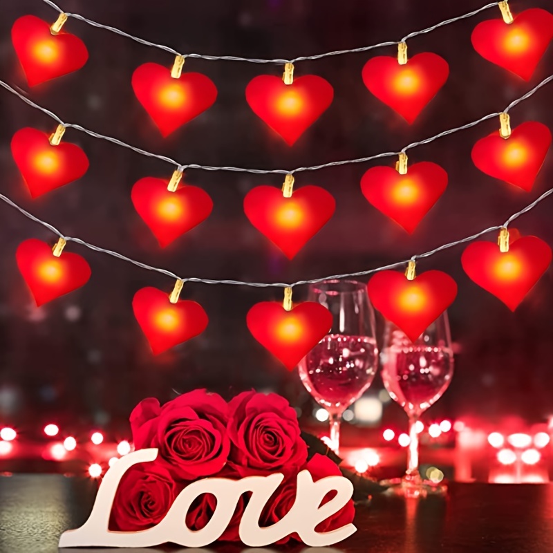 Décorations de Saint Valentin Guirlande Lumineuse, 6m - 40 LED Guirlande  Lumineuse Coeur Rouge, Lumières Coeur Scintillantes USB