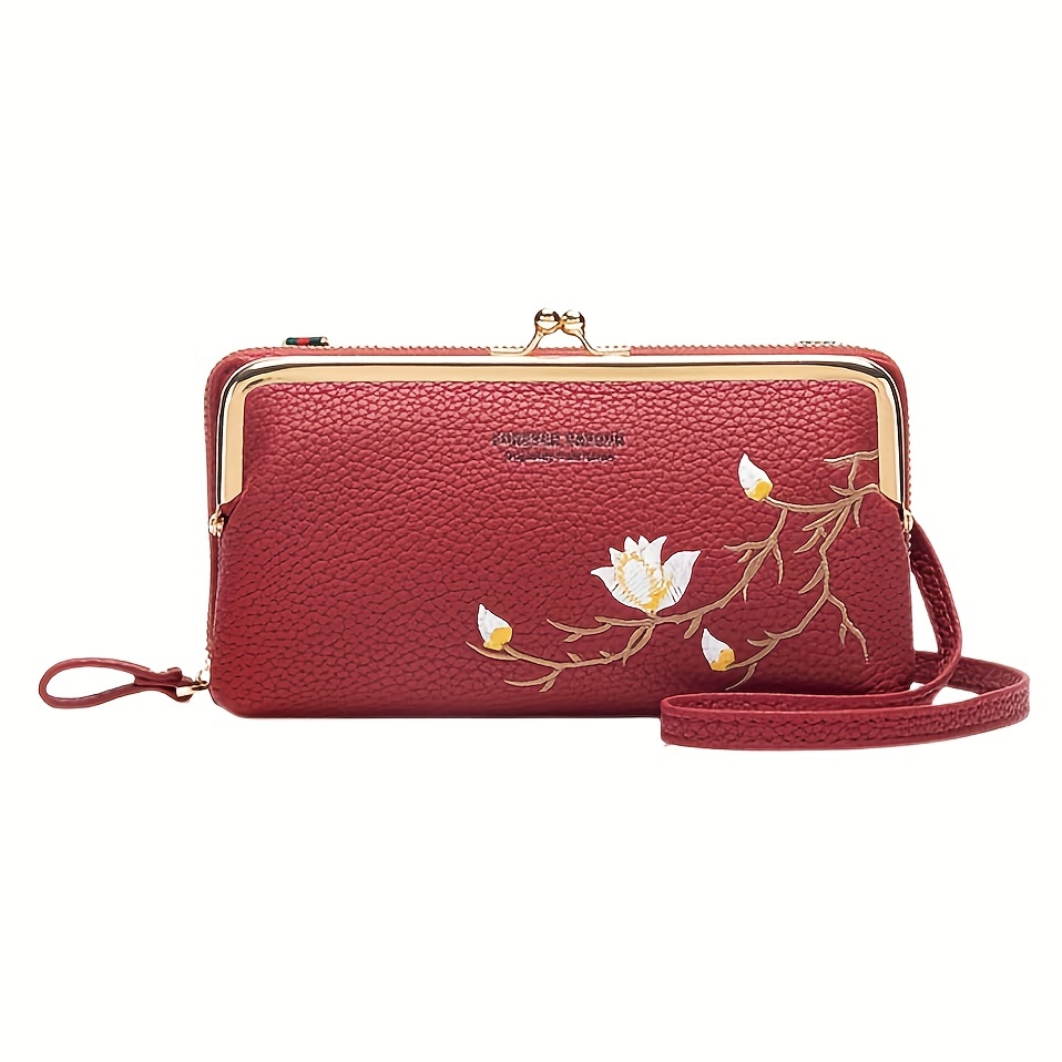 Flower Embroidery Coin Purse, Fashion Kiss Lock Wallet, Mini Pu Leather  Card Holder - Temu Germany