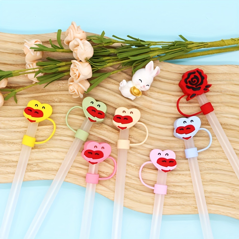 Straw Tips Cover, Reusable Straw Toppers, Kawaii Duck Silicone Straw Sleeve  , Cartoon Straw , For Party Favor Bags,birthday Party, Friends Gathering,  Dustproof Straw Covers For Staw, Party Decor, Halloween Gifts, Christmas