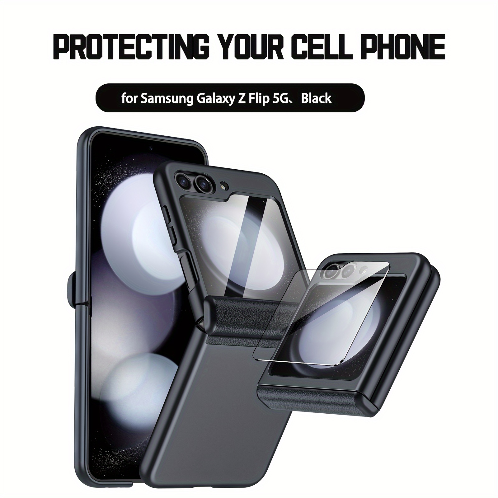 Housse en cuir Pu compatible Samsung Galaxy Z Flip 5 avec protecteur d'écran  arrière et protection de béquille invisible et charnière