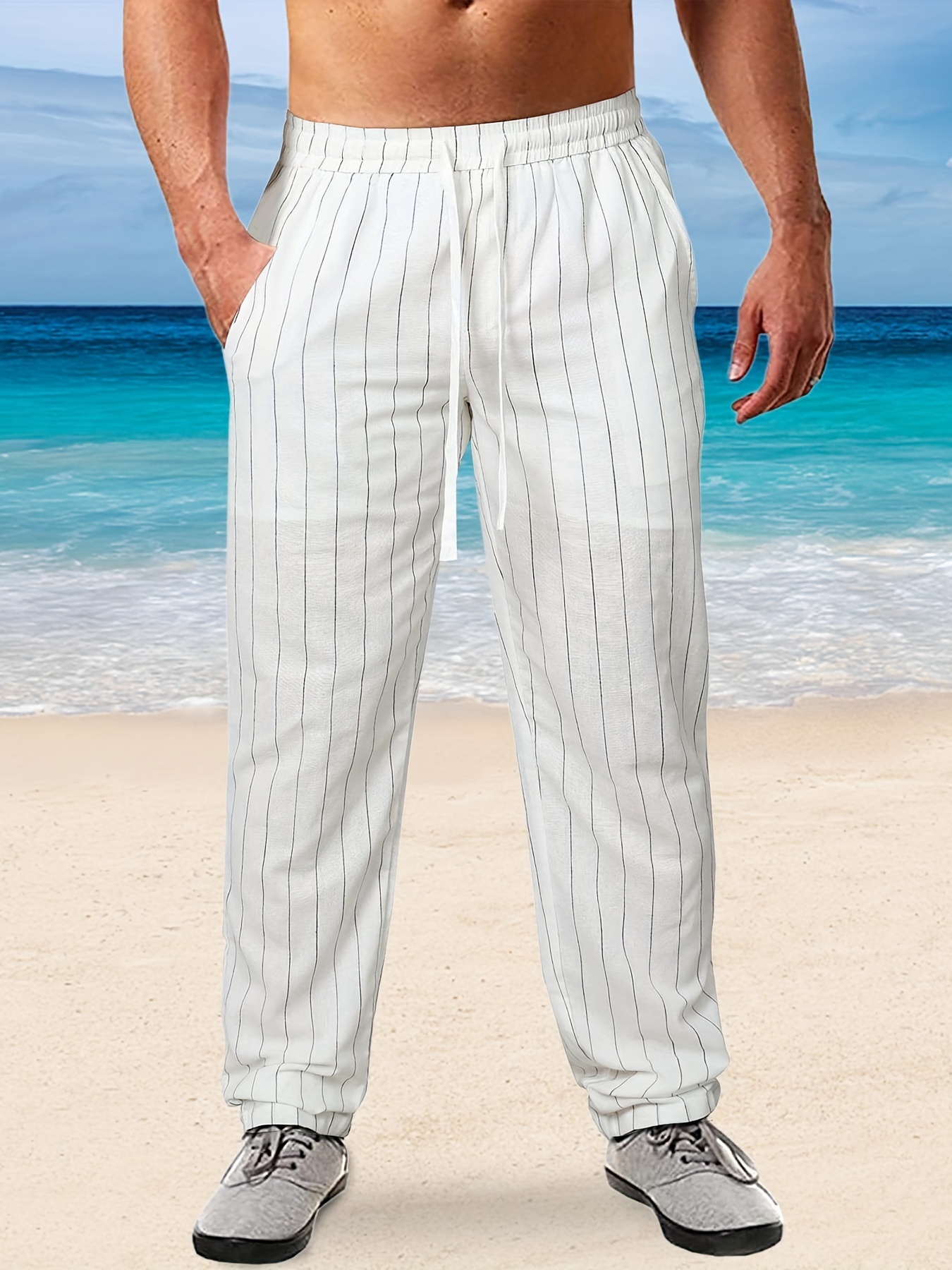 Fashion Mens Summer Fashion New Stripe Slim Pants Casual Loose