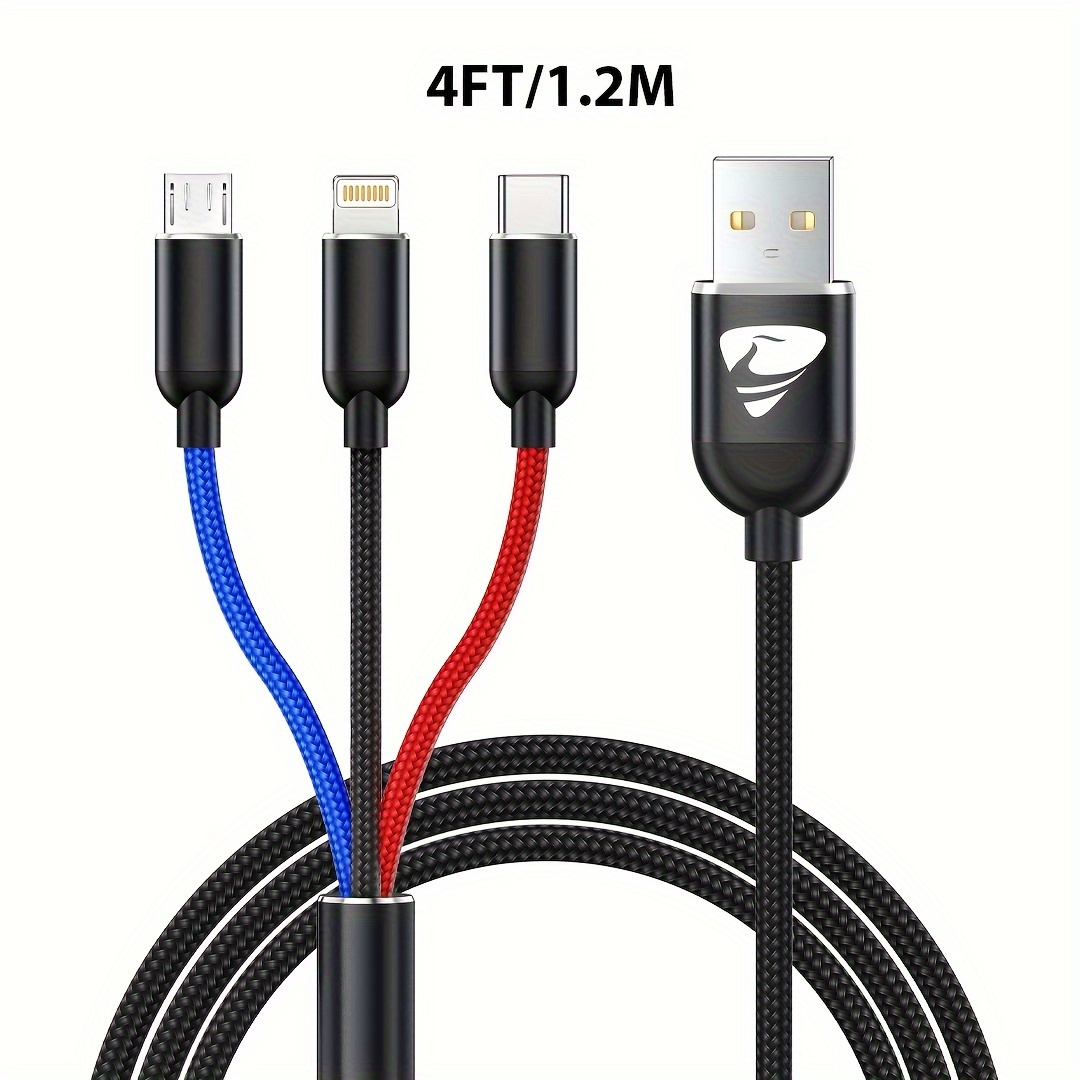 Cable cargador multi USB 3A, carga rápida 4 en 1 con conector de puerto  micro USB tipo C, compatible