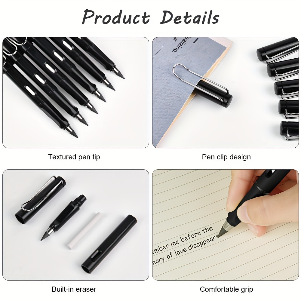 6 Black Timeless Pencils With An Additional 6 Pen Tips. - Temu