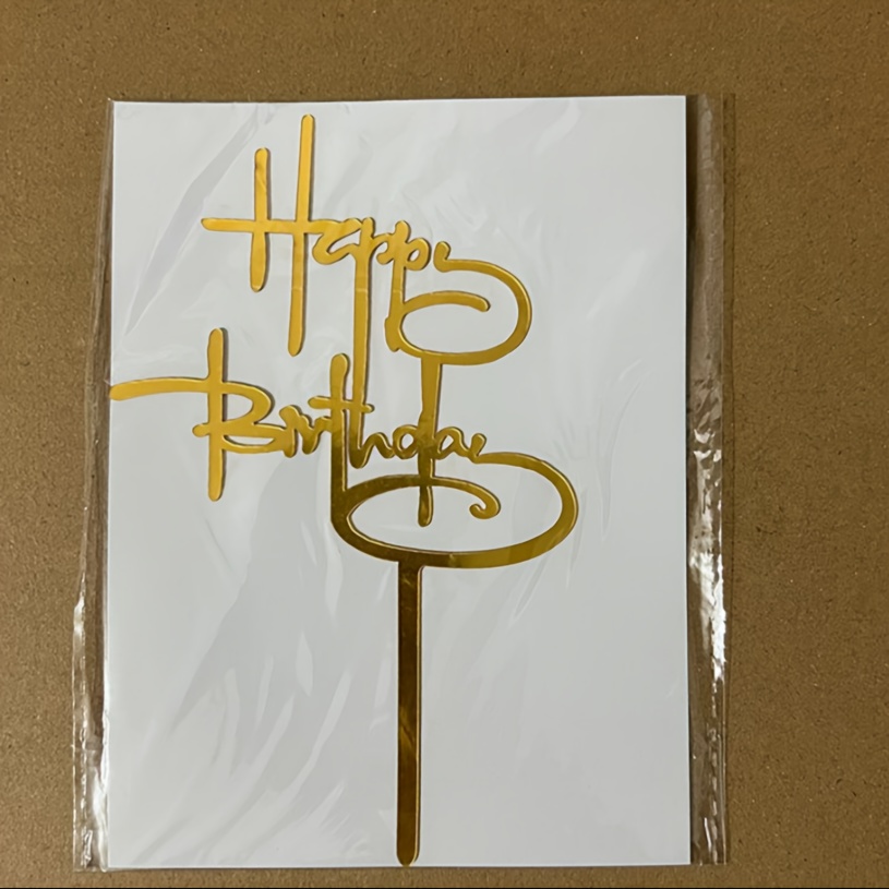 1 Pc Golden Acrylic Happy Birthday Cake Topper, Packaging Type