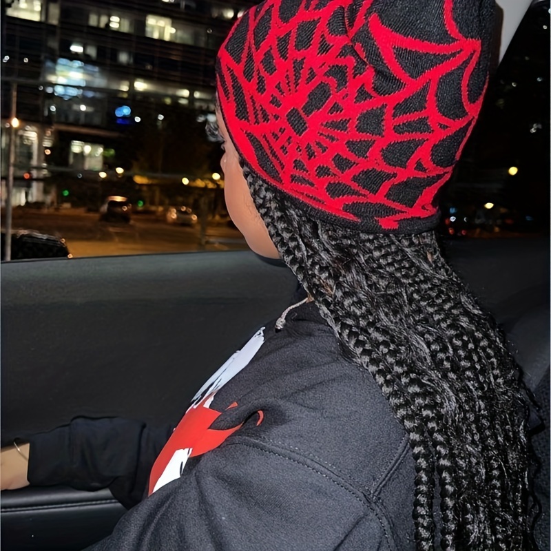 Spider Pattern Knitted Winter Hat - Halloween Gift