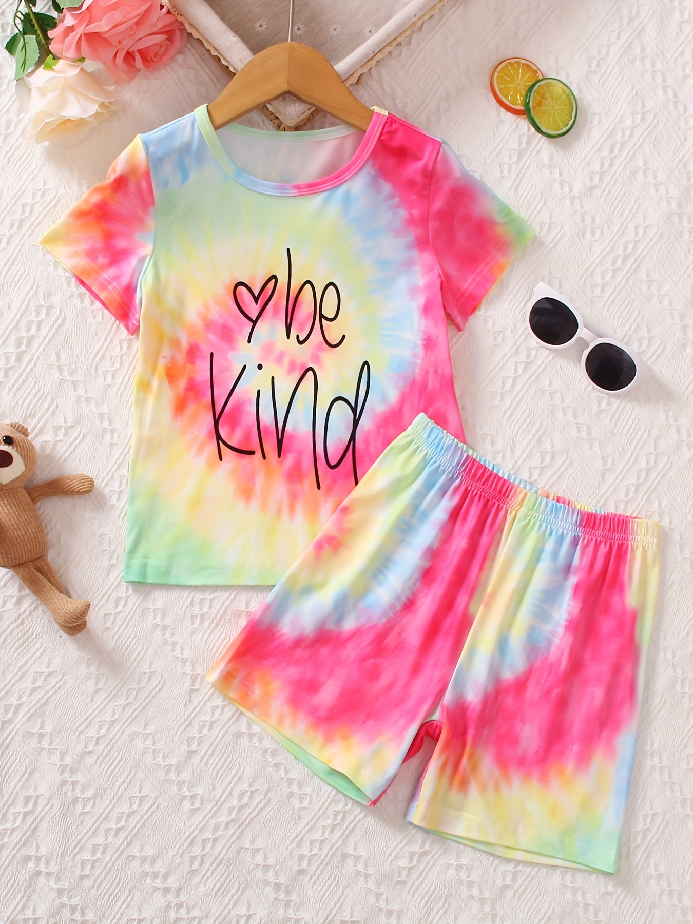 Kids Girls Tie Dye Elastic Waist Short Leggings Kids Clothes - Temu