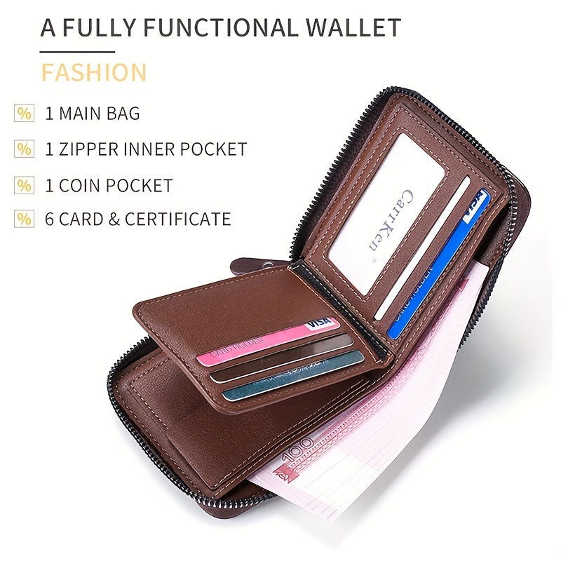 Men's Leather Wallet Zipper Small card Zipper Bag