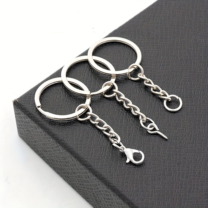 Metal Silvery Keychain Rings With Chain And Screw Eye - Temu
