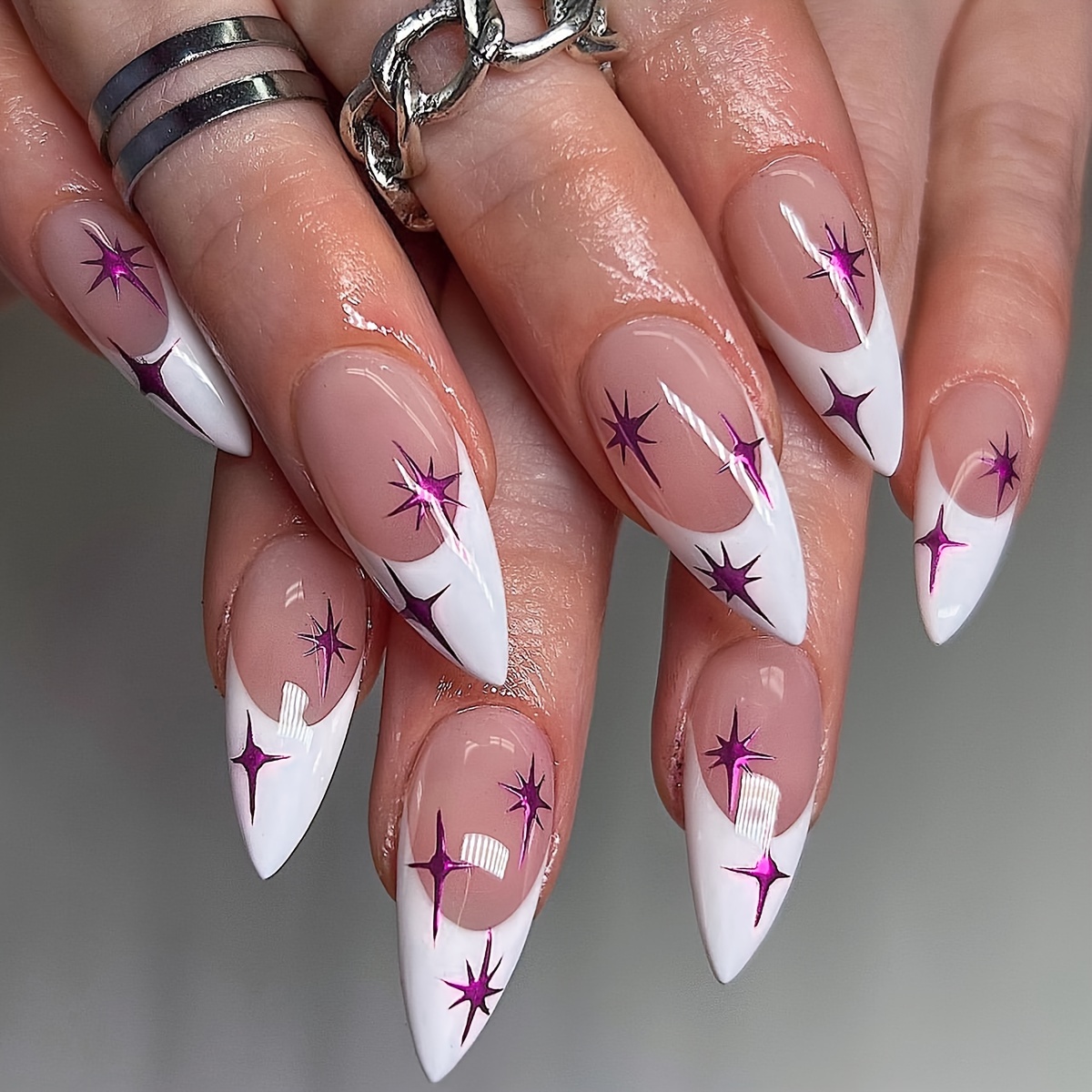 French Tip Press on Nails With Pearls