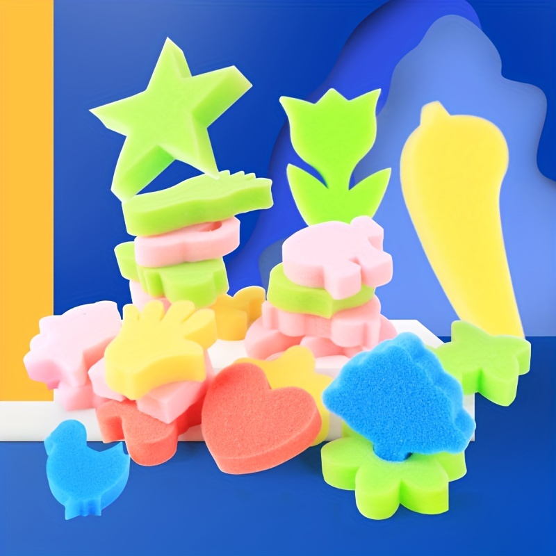 42Pcs Kids Paint Sponges Including 30 Craft Sponge Painting Shapes 12 EVA  Sponge Stamper, Early Learning Finger Paint Sponge Brushes Foam Art Drawing