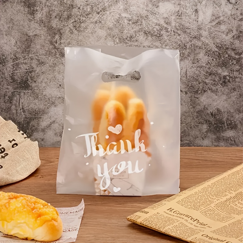 50pcs Transparent Plastic Bag With Handle Food Packaging Bag Party Favor  Baking Take Away Bags
