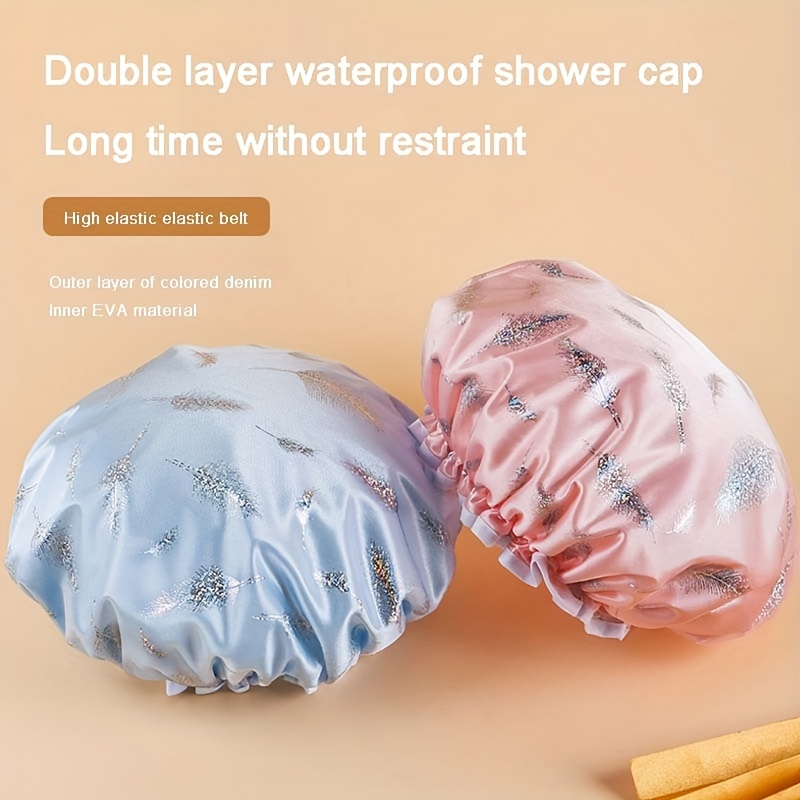 Double Layer Shower Cap Waterproof Reusable Bath Hair Hat for Women
