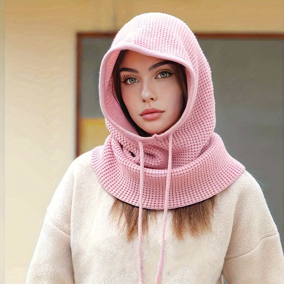 AYPOW Cagoule d'hiver en tricot avec cache-cou flexible, unisexe,  coupe-vent, chaud, pour sports de plein air : : Mode