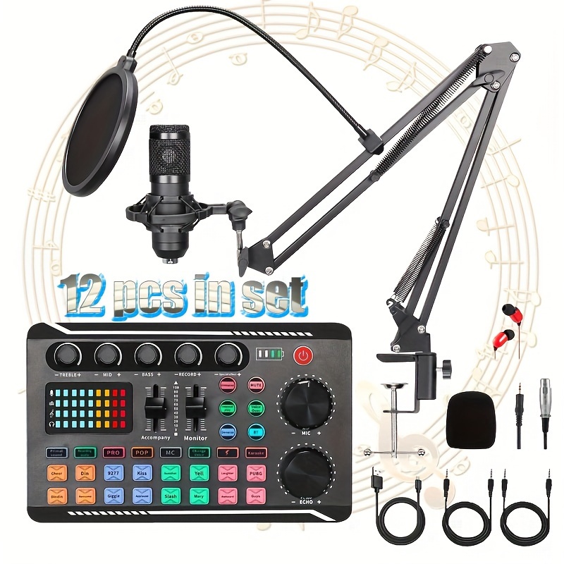  Podcast Equipment Bundle with Audio Interface,V8S Voice  Changer, Condenser Karaoke Microphone, Mic Stand and Mic Pop Filter,Podcast  Starter Kit DJ Audio Mixer for Podcast and Live : SIBORIE: Musical  Instruments