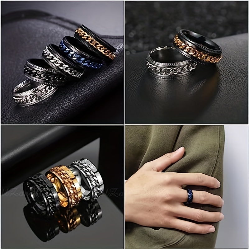 Men's Stainless Steel Ring Set Rotatable Decompression Ring - Temu