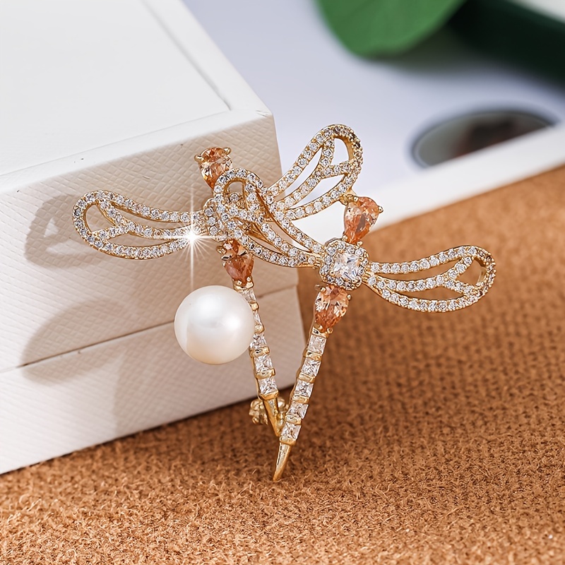 1pc Women's Gold-tone Faux Pearl Leaf Shaped Brooch Pin, Elegant